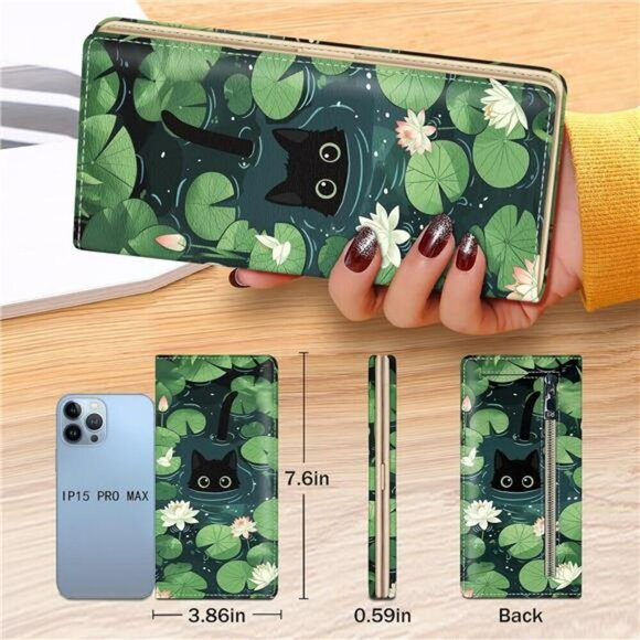 Slim Black Cat Wallet RFID Blocking PU Leather Bifold Card Cash Holder - Picture 6 of 7